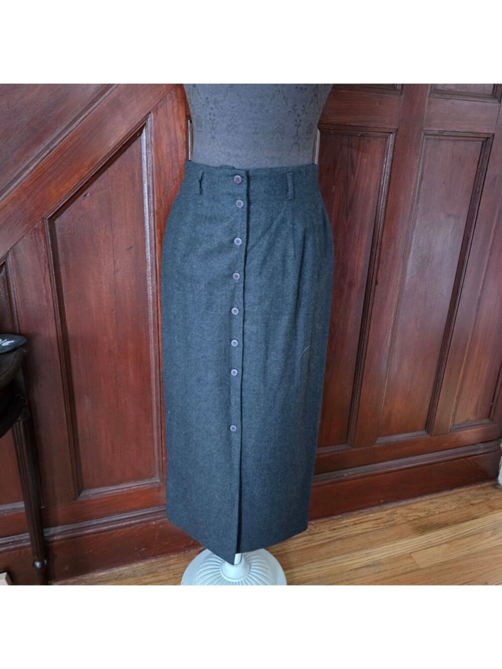 Talbots Womens Gray Wool Maxi Skirt Size 4 Front Button Closure Made In USA